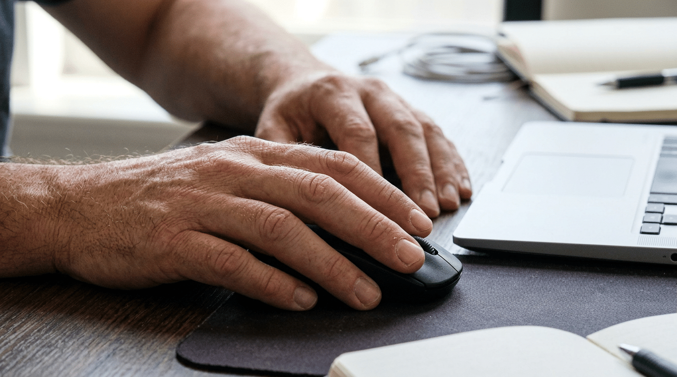 Business owner leaning toward laptop in home office watching Google Search Console results update on screen